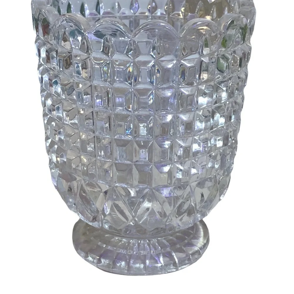 Vintage Crystal Waffle Block Pedestal Spooner 4.5” Tall
